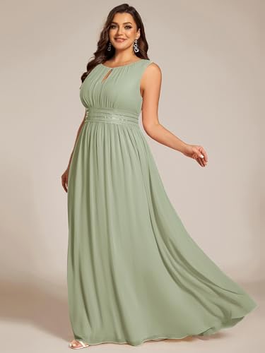 Image of Ever-Pretty Plus Women's Round Neck Sleeveless Empire Waist Maxi Plus Size Formal Gowns Bridesmaid Dresses