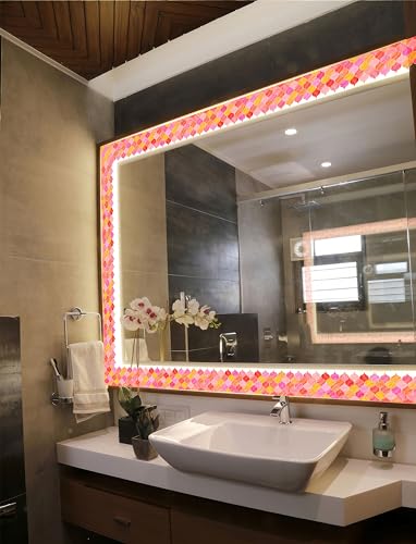 Image of WallDesign Mosaic Lantern Red Orange Shades - 4 in X 10 Feet Self-Adhesive Wallpaper Border Sticker for Kitchen Backsplash, Furniture, Wall, Cupboard, Staircase