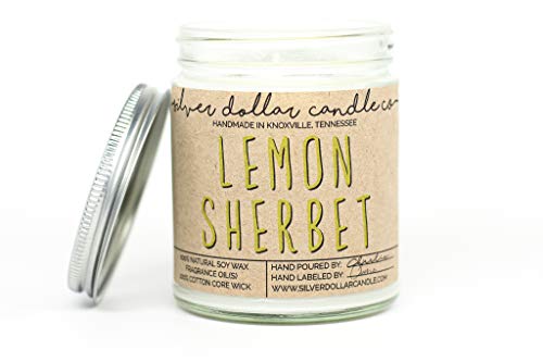 Lemon Sherbet 8oz Scented Mason Jar Candle made with 100% Soy Wax - Eco-Friendly Candles hand poured by Silver Dollar Candle Co.