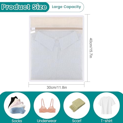 Dntorx 4 Pack Durable Cotton Mesh Laundry Bags for Delicates - 12×16inch Laundry Bags Mesh Wash Bags with Sturdy Zipper for Underwear Bras Socks Clothes Storage Natural Cotton Washing Machine Safe — view 2