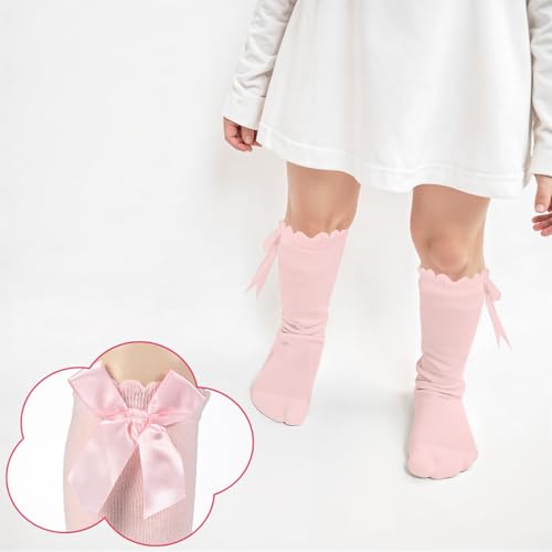 Baby Knee Socks, Bow Ruffled Knee High Socks Long Cotton Tube Stockings for Infant Toddler Girls Newborn Dress Socks2