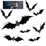TDHDIKE Halloween Decorations Bats Wall Decor Halloween Party Decorations Indoor Outdoor Decor Supplies, 64 Pcs Reusable PVC 3D Black Bats Stickers for Creepy Home Bathroom Decor