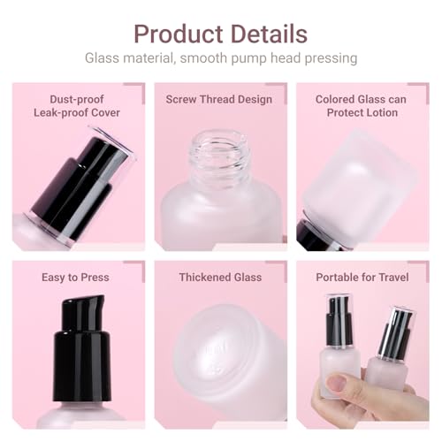 Image of Segbeauty 0.5oz Empty Frosted Glass Oil Bottle, 5pcs 3pcs Matte Translucent Lotion Pump Bottle, 15ml Mini Travel Size Container for Creams Hair Oils, Refillable Glass Travel Bottles for Toiletries