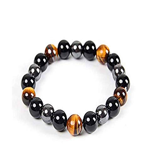 SIMECO JEWELRY Black Tourmaline Bracelets Hematite Black Obsidian Tiger Eye Protection Triple Protection Bracelet Bring Luck Prosperity Dazzling 7 inch (8 mm Bead) (Yellow)