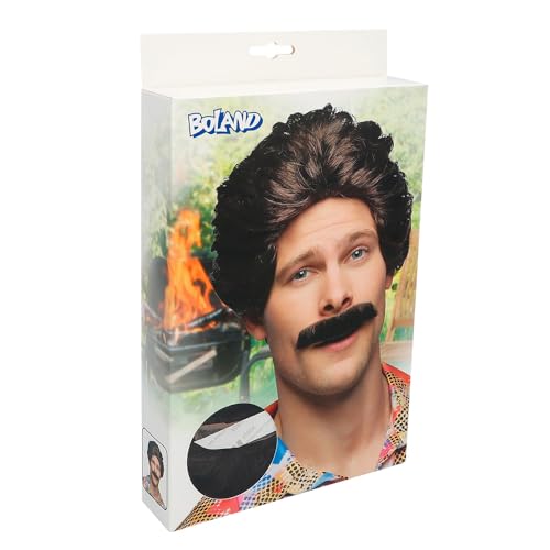 Boland 86232 - Erwachsenenperücke Vance mit Schnurrbart, braun, Einheitsgröße, struppig, Karneval, Themenparty, Mottoparty