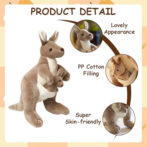 HaOrchid Känguru Plüschtier Plüschtiere, 28cm Kuscheltier, Plüsch Känguroo Spielzeug, Kuscheltier Mutter und Kind Känguru, Flauschiges Känguru Stofftier für Kinder Kuscheln, Spielen und Schlafen