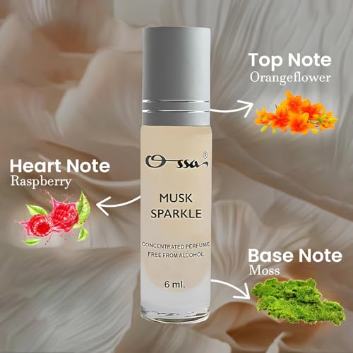Image of Ossa Musk Sparkle Concentrated Perfume 6ml | Alcohol Free Roll On Attar For Men And Women | Premium Long Lasting Unisex Fragrance With Bergamot, Jasmine & Vetiver | Comprehensive All-Day Scent