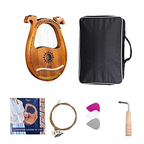 Tienclef Lyre Harp 16 Metal String Ancient Greece Style Classical Shaped Helios Pattern Lyra Box Type With Tuning Wrench And Instruction Guide For Adult Kids Beginner (Natrual), Helios-Natrual, Full #TOP6