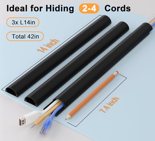 Image of ZhiYo 42.5in Cord Hider for 2-4 Wall-Mounted TV Wires, 1.4 inchW x 0.7 inchH, Black