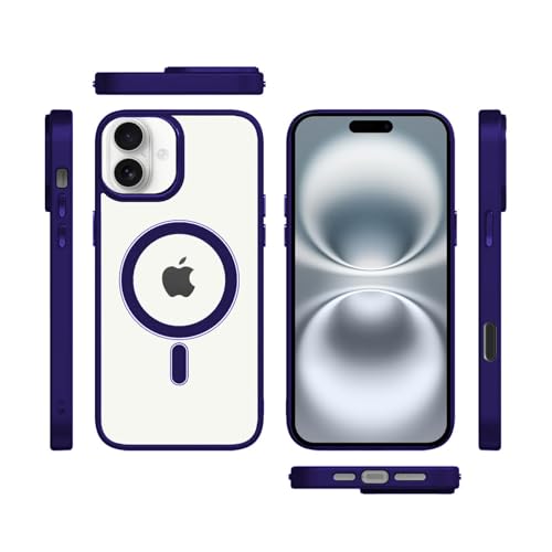 Image of amazon basics Mobile Cover | Compatible with MagSafe | Electroplated Metal Ring | Camera Protection | Raised Edges | PC TPU Hybrid Clear Case | Transparent Bumper Case for Apple iPhone 16 (Purple)