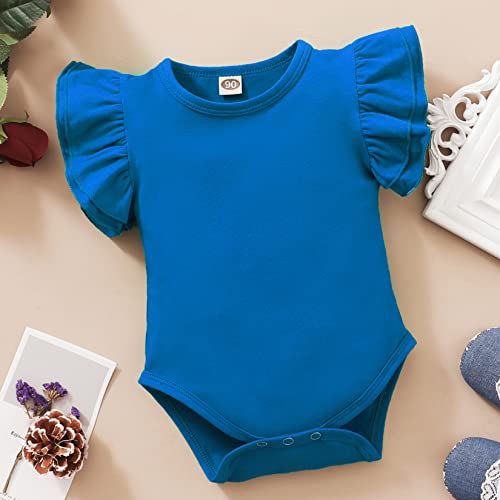 Lysmuch Baby Girls Ruffle Short Sleeve Bodysuit Infant Solid Onesie Casual Plain Blouse Top Romper (Blue, 12-18 Months) #TOP6