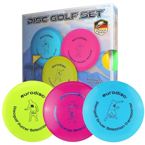 Eurodisc Disc Golf Frisbee Einsteiger Starter Set besonders hochwertig haltbar Selection Putter Midrange Driver (GelbPinkBlau)
