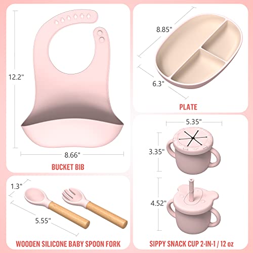 Cavee Baby Led Weaning Utensils Infant First Stage Blw 6-12 Months Silicone Feeding Set (Bpa-Free) With Suction Plate And Sippy Snack Cup 2-In-1 Easy-Clean Toddler Eating Essentials Infant #TOP5