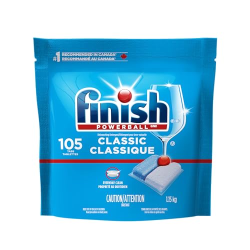 Finish Classic, Everyday Clean and Shine, No Pre-Rinse Formula, Grease and Stain Removal, Scrubs Dried-On Food, 105 Tabs by Finish - Used condition - CA$19.18