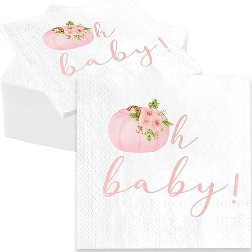 Avezano Pink Pumpkin Baby Shower Set - 96 Piece Fall Party Supplies For Girls