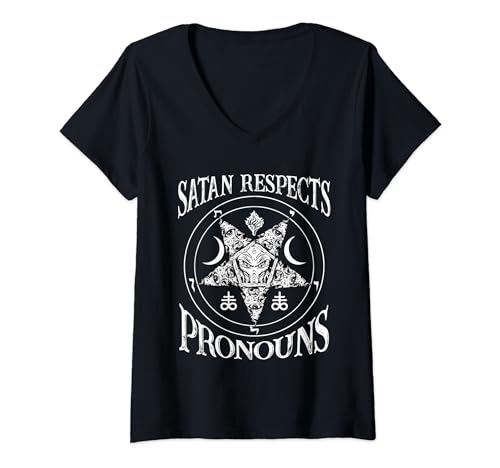 Femme Satan Respects Pronouns I Satanic Nun I Occult Baphomet T-Shirt avec Col en V