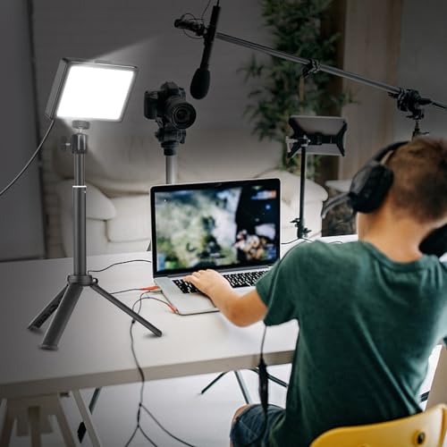 Image of Pomya LED Video Light Kit with Desktop Tripod, 66 LED Beads, 5600K Colour Temperature, 4 Colour Filters, USB Powered, Adjustable Brightness for Video Conference