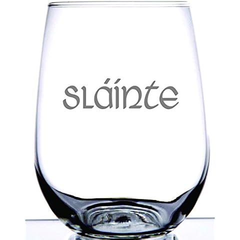 IE Laserware Irish Celtic Gaelic |"Slainte" Irish Toast Laser Etched Engraved Wine Glass, 15 Ounce Stemless Wine Glass, Unique Gift | Scottish Outlander Highlander Fans Cover