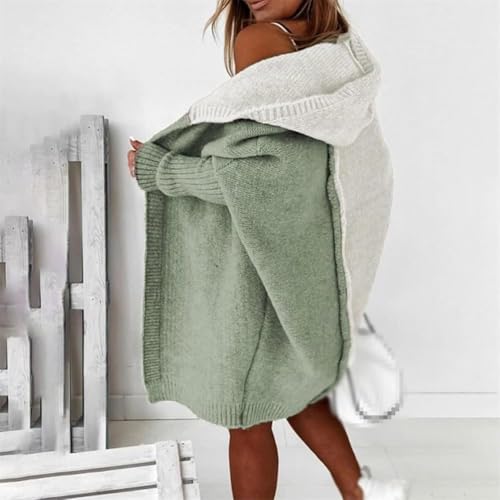Women Open Front Long Sleeve Hooded Hooded Knit Cardigan Sweaters Color Block Outwear Coat Long Sweater Coat3