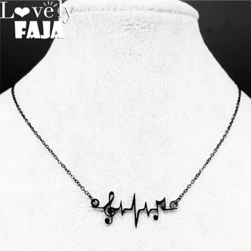 Collier notes musicales en acier noir pendentif mixte style gargantilla