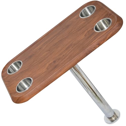 Cinnamon Pontoon Boat Table Top & Post - No-Wobble Pontoon Table with Flush Mount Anchor & Stabilizing Floor Plate - Easy-to-Install, Compact Design with Modular Accessory Mount - in 6 Colors