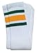 Skater Socks 22" Knee high White tube socks with Green-Gold stripes style 3
