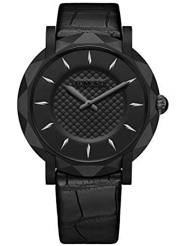 TOMORO Slim Eclipse Luxury Men Watch Japan Quartz Brass Case Leather Ultra Thin Black Casual Clock