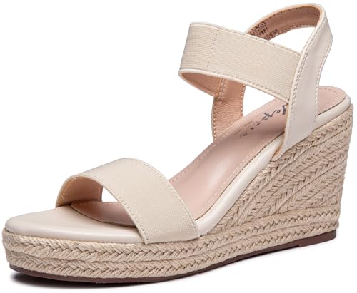 Image of Vepose Women's Open Toe Espadrille Wedge Sandals with Ankle Strap 881 | Dressy casual slip on platform strappy sandals , cute casual summer shoes styling for daily weddings travel