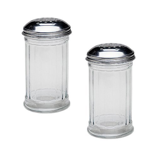 SET of 2 - 12 Oz. (Ounce) Multi-purpose Spice Seasoning Grated Cheese Shaker Retro Dispenser, Glass Jar, Perforated Stainless Steel Lid