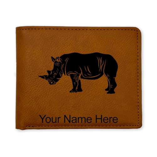 LaserGram Faux Leather Bi-Fold Wallet, Rhinoceros, Personalized Engraving Included (Dark Brown)