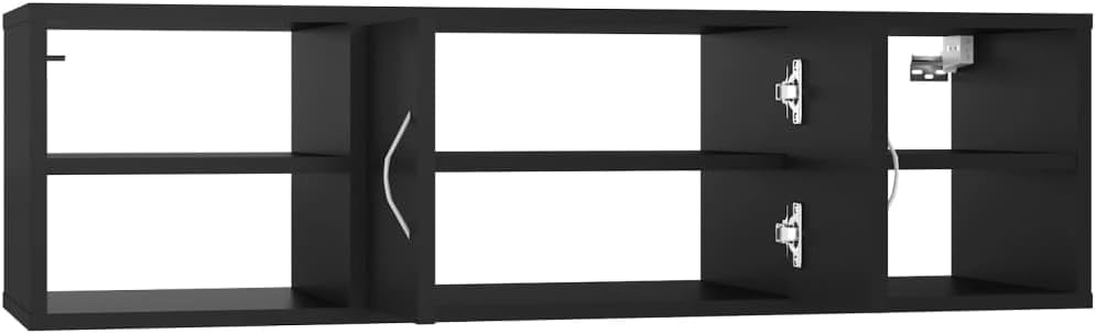 Wall Shelf Black, 40.2x11.8x11.4 Engineered Wood, 6-Tier Storage, Floating Ledge Design for Bathroom, Living Room Decor