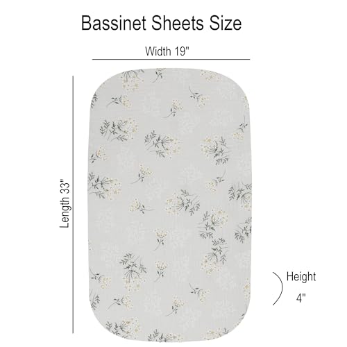 Image of Onacosht Muslin Bassinet Sheets 33 inchx19 inch, 3 Pack, Green, Floral and Cactus | 100% Cotton, Compatible with Mika Micky, KoolaBaby 3-in-1, BabyBond, HARPPA & RICUTON Bedside Bassinets. breathable.
