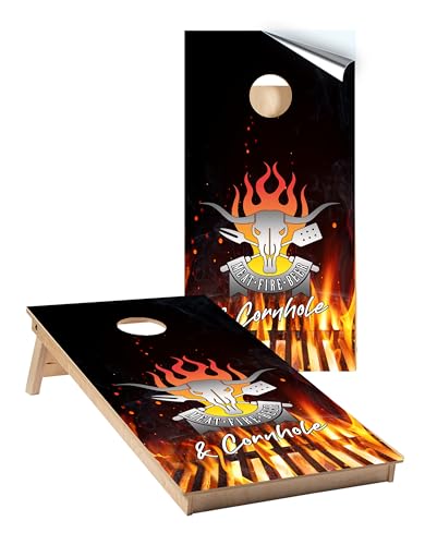 Cornhole Board Wraps 814 - BBQ - Picnic Design Cornhole Wrap - Cornhole Game Graphic Decals - Includes Application Squeegee - Set of (2) 25