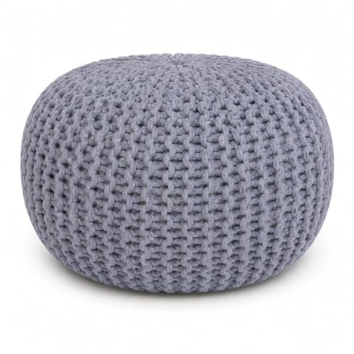 Image of AHD COLLECTION Chunky Knitted Pouffe Footstool 50 cm Round Handmade Ottoman, 100% Cotton, Strong Braided, Firm Support, Large Foot Rest for Living Room, Bedroom, Decor, Children, Charcoal