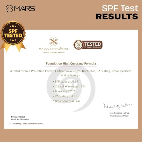 Image of MARS SPF50 PA++++ High Coverage Foundation (25ml) (05-SANDSTONE) | Blemish Free & Blendable Makeup | For All Skin Type | IN-VIVO Tested with 5 Star UVA+UVB Protection Boost Rating (Pack of 2)