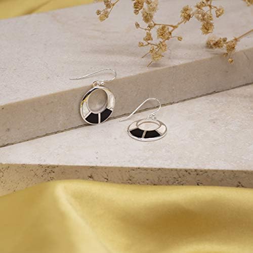 Tuscany Silver Women's Sterling Silver Mother of Pearl and Onyx 17 x 24 mm Cut Out Drop Earrings