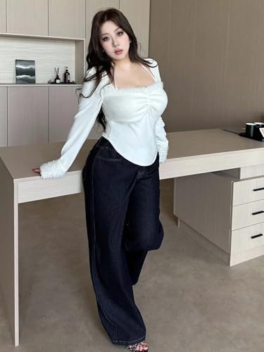 Image of KOTTY Plus Size Women's High Waist Straight Denim Jeans Comfortable Wear for Work Casual Use