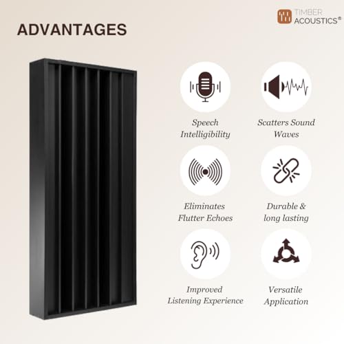 Image of Timber Acoustics QRD Sound Diffusers | Pine-wood | 484-2260 Hz | Acoustic Room Treatment (2' x 4' x 5'', Black)
