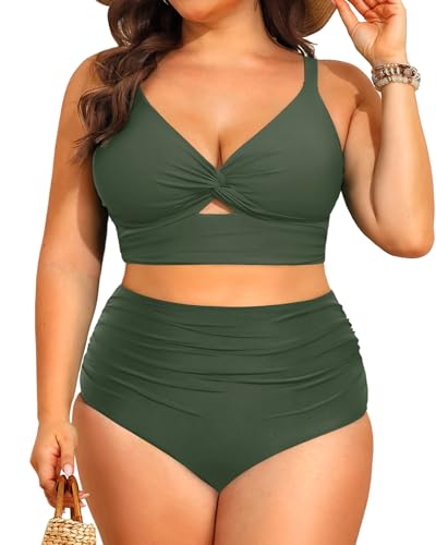 Image of Daci Plus Size Two Piece Swimsuits - Women High Waisted Bikini Tummy Control Bathing Suits Knot Twist Swimwear 2025