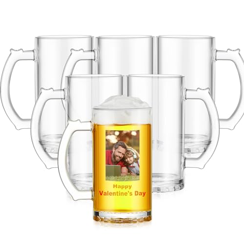 Mifoci 6 Pcs Beer Mugs for Sublimation 16 oz Glass Cups Can Add Photo Text or Images on Personalized Beer Glass for Husband Dad Men for Father’s Day Oktoberfest Wedding Gift (Clear)