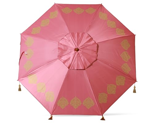 Atosa Strandschirm Ø 180 bis 240 cm aus Aluminium Orientalisches Modell mit Fransen mit LSF 50+, korallenrot, 180 cm, Bohemien