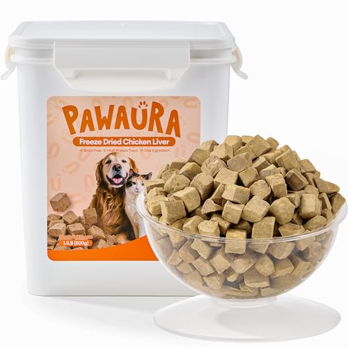 Pawaura Freeze-Dried Chicken Liver Treats for Dogs & Cats (1.1lb) Value Tub Single Ingredient High-Protein Grain-Free Natural Snack Perfect for Training Rewarding or Meal Topper