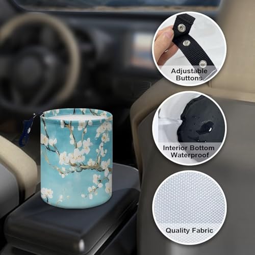 Image of Flower Car Garbage Can Small Trash Can with Leak Proof Inside Liner And Hanging Strap Car Organizer Portable Car Essentials