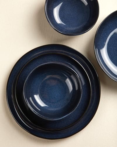 Image of Extra Large Dinnerware Set for 12, 36 Pieces Ceramic Plates and Bowls Set, Kitchen Dish Set, Microwave & Dishwasher Safe Dishware, Ocean-Inspired Stoneware for Big Gatherings, Starry Blue