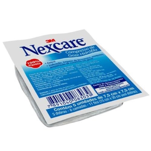 Nexcare, 3M, Compressa de Gaze Estéril, 7,5cm x 7,5cm, 5 Unidades