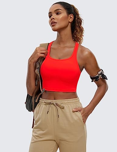 Crz Yoga Butterluxe Womens Y-Back Racerback Longline Sports Bra - Padded Scoop Neck Workout Crop Tank Top With Built In Bra Dark Red - Orangish Small #TOP2