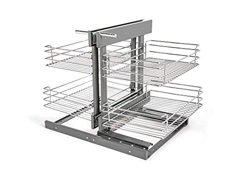 NewAge Products Home Cabinet Kitchen Magic Corner 4-Shelf Basket, Steel Blind Corner Cabinet Pull-Out Organizer, Chrome Finish, 80691