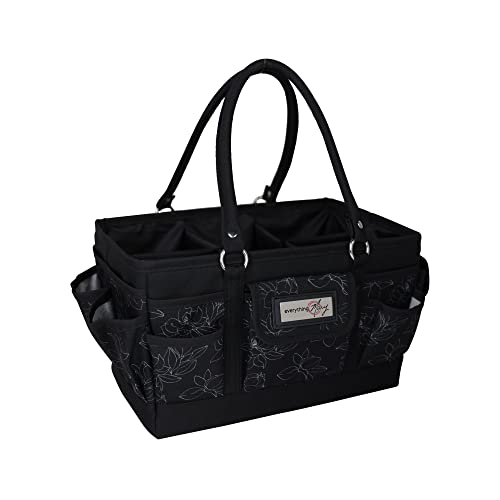 Image of Everything Mary Deluxe Store & Tote Organizer - Black & White Floral Craft Bag with Handle - Collapsible Storage for Scrapbooking, Sewing, DIY Tools & Art Supplies