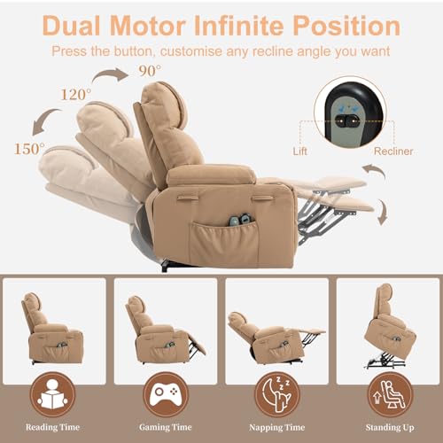 Image of Power Lift Recliner Chair for Elderly, Electric Stand Assist Reclining Chair with Massage and Heat Function, Leather Living Room Furniture, Comfy Single Sofa with Cup Holders, Side Pockets, Brown
