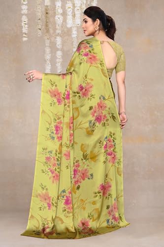 Image of MIRCHI FASHION Women Saree Chiffon Flower Print | Breathable Lightweight Sari for Office and Daily Use with Unstitched Blouse Piece (Available in 30 Styles)